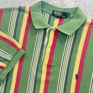 Vintage Polo Ralph Lauren Mens Shirt Bright Stripes Cotton Pique Polo Shirt XL‎